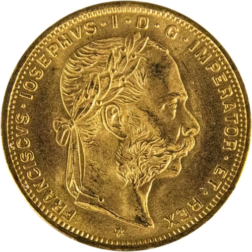 1892 20 Francs 8 Florin Austrian Gold Coin BU Restrike obv