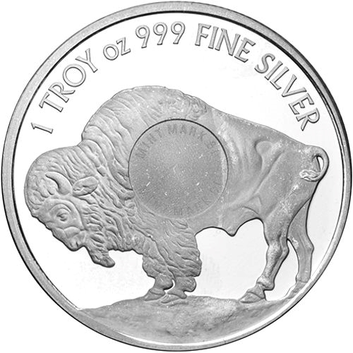1 oz Sunshine Mint Buffalo Silver Round MintMark Rev
