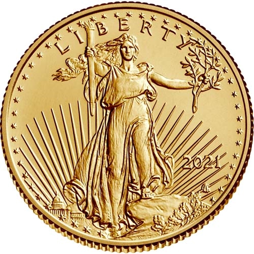 2021 1 10 oz American Gold Eagle Coin BU Type 2 obv