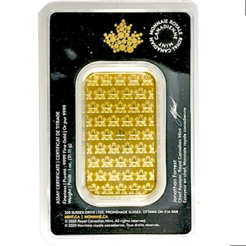 1 oz rcm royal canadian mint gold bar rev