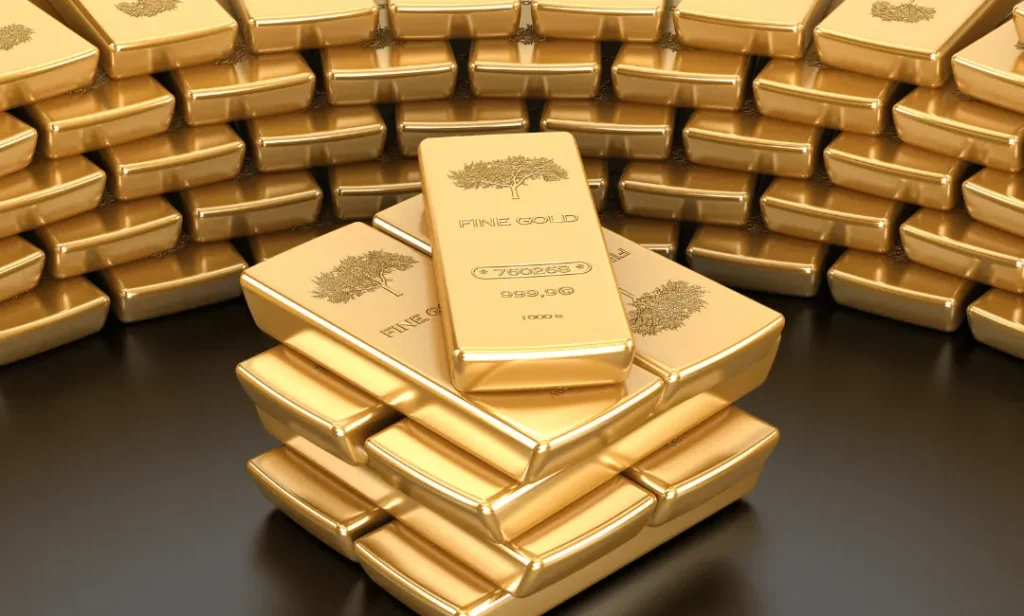 Gold bars stacked