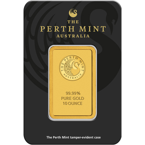 10 oz Perth Minted Gold Bar Black Assay front