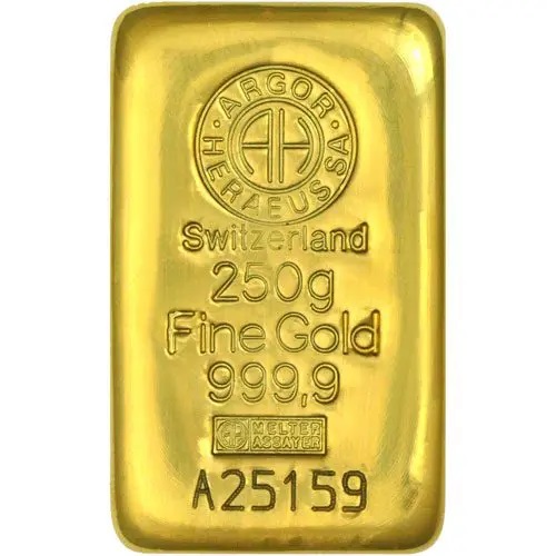 250 Gram Heraeus Gold Bar Cast