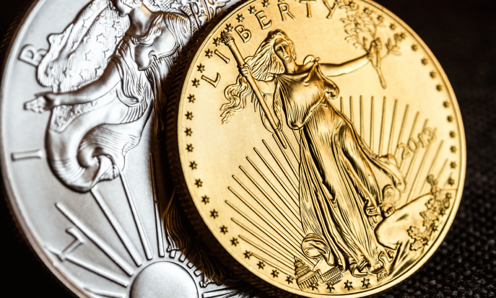gold and silver eagle coins