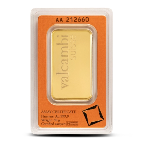 50 gram Valcambi gold bar minted back
