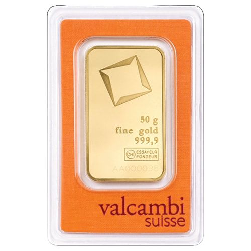 50 gram Valcambi gold bar minted