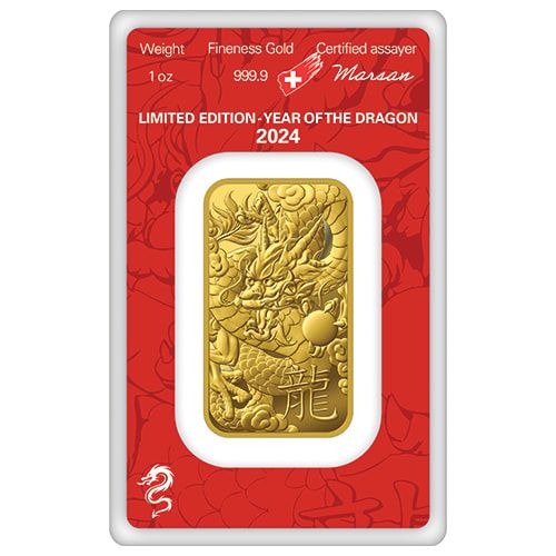 2024 1oz Gold Heraeus Bar Year of Dragon
