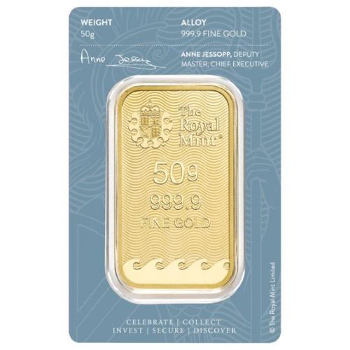 50 gram Royal Mint Britannia Gold Bar back