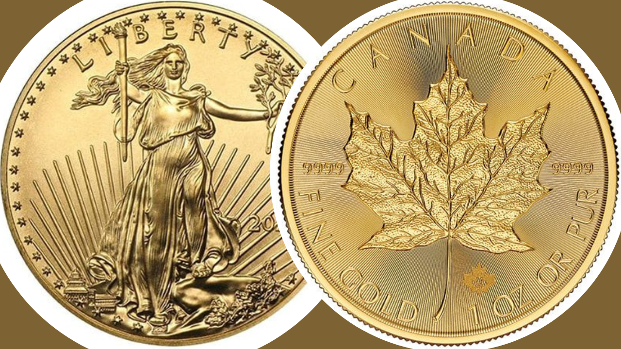 United States American Gold Eagle and Canadian Gold maple Leaf