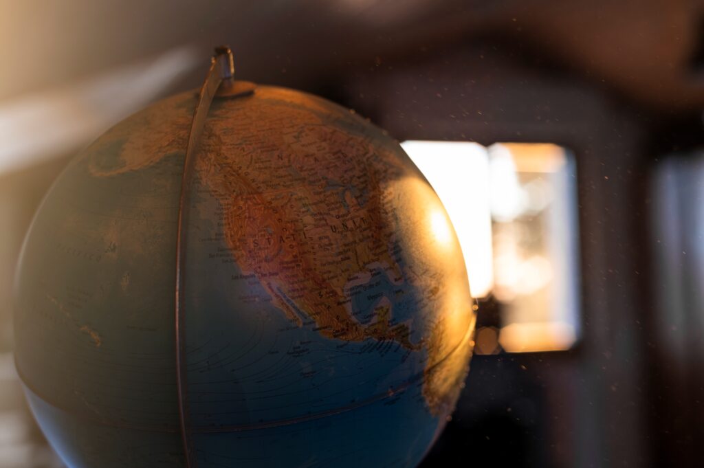 globe with sunlight coming in through the window