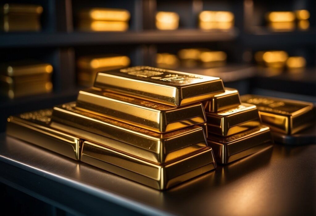 gold bars stacked on table