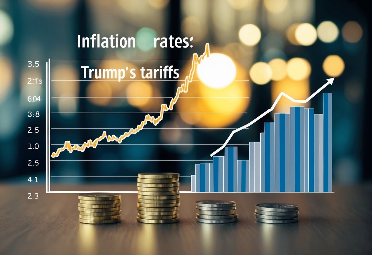 A graph showing inflation rates rising as a result of Trump's tariffs, followed by a chart depicting the subsequent increase in gold and silver prices