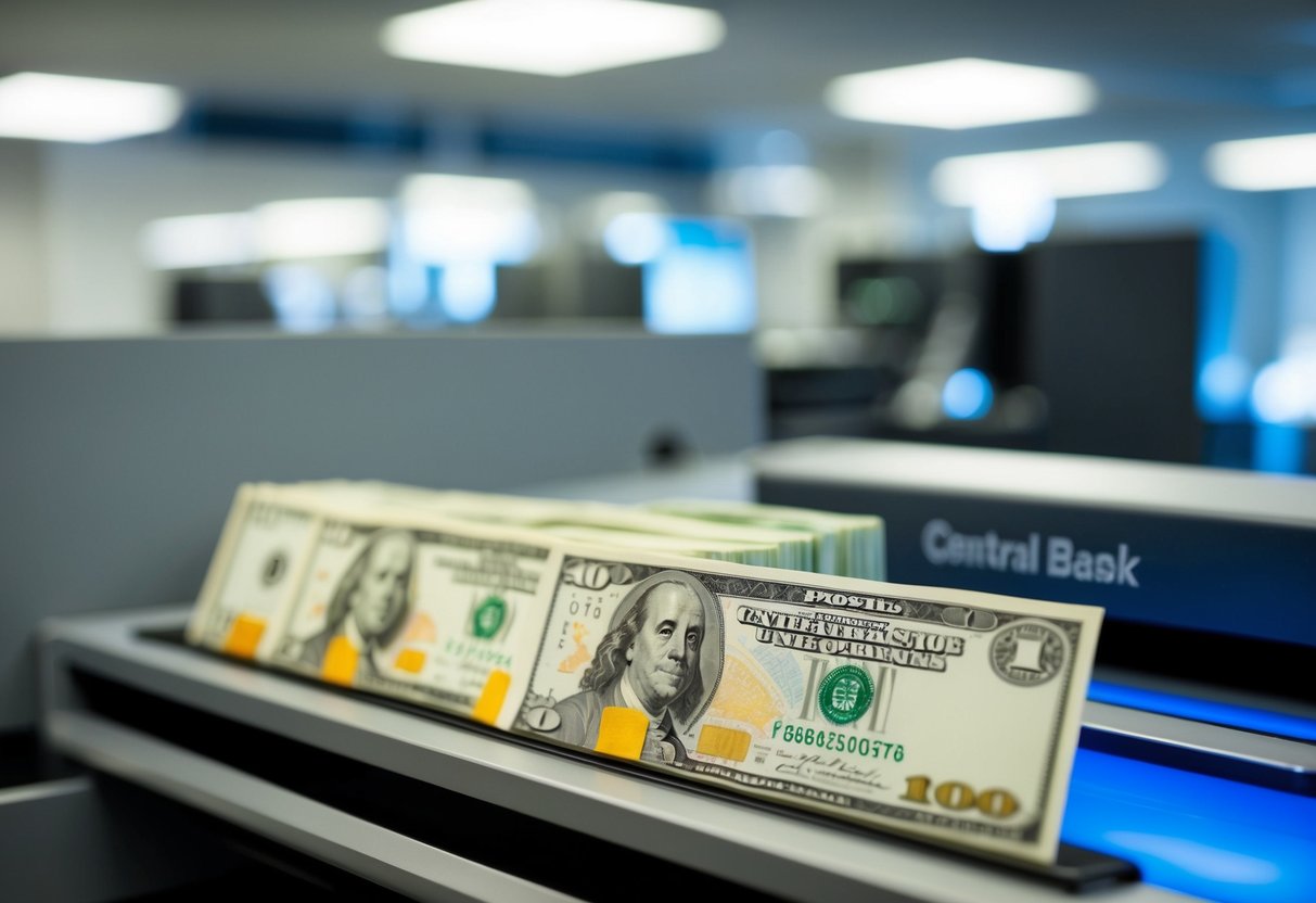 A central bank printing fiat currency in a secure facility