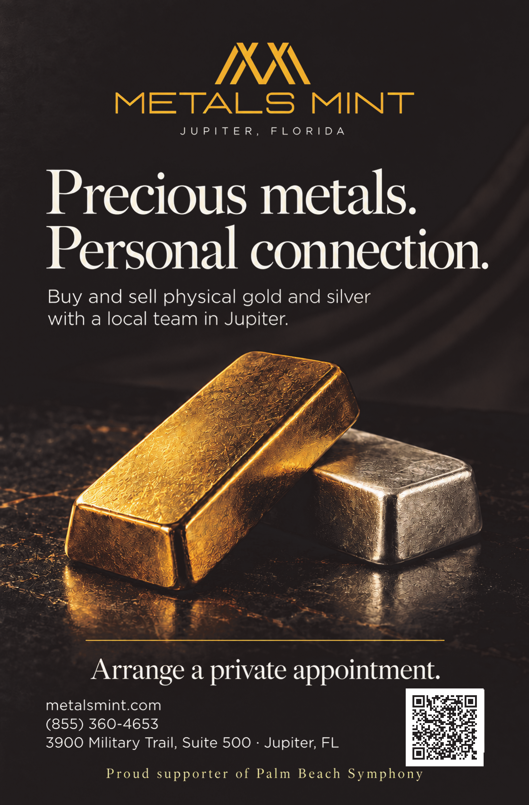 Gold and silver bars from the approved Metals Mint Symphony ad